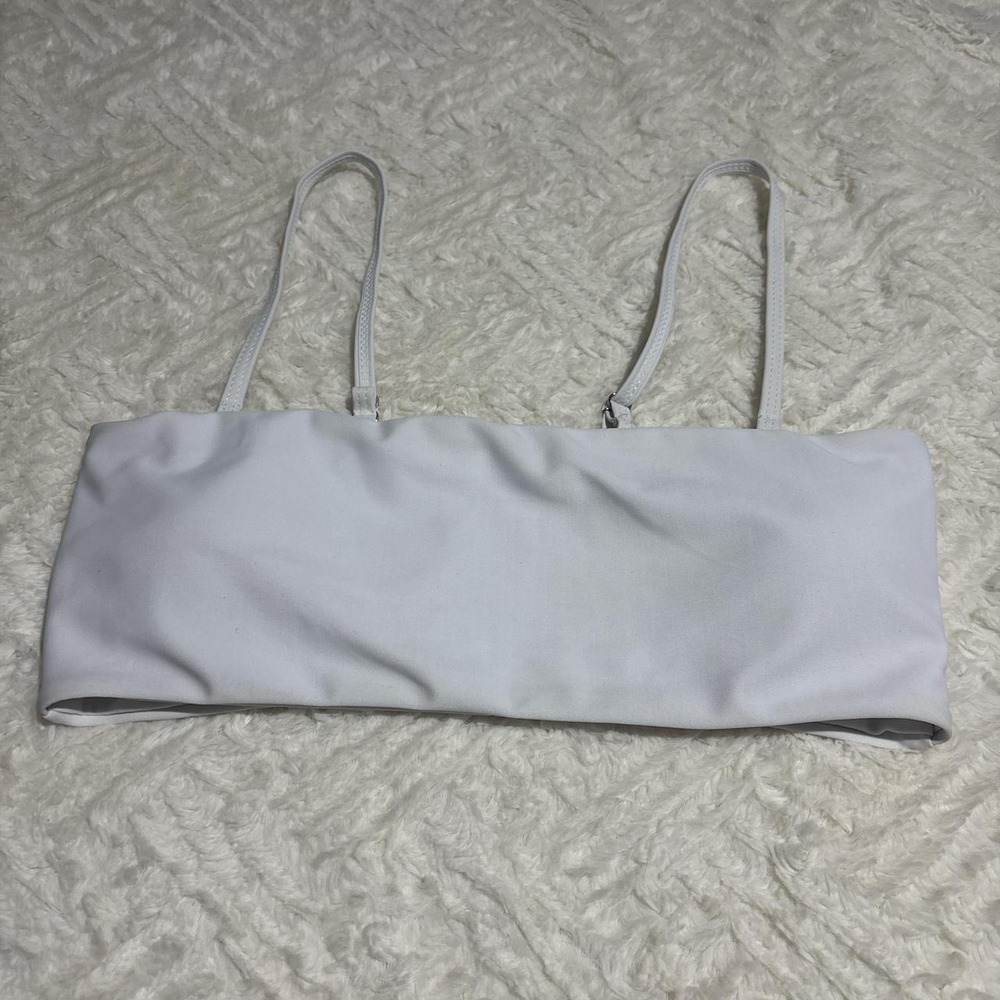 White Bandeau Bikini Top Slim Adjustable‎ Straps Minimalist Swimwear